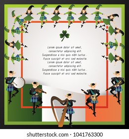 happy St.Patrick's day,Leprechaun character and elements for decoration,presentation,poster background or greeting card,cute cartoon vector illustration,frame with space for text 