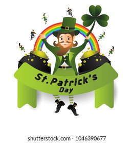 happy St.Patrick's day,Leprechaun character and elements for decoration,presentation ,commercial poster or greeting card,cute cartoon vector illustration,space for text