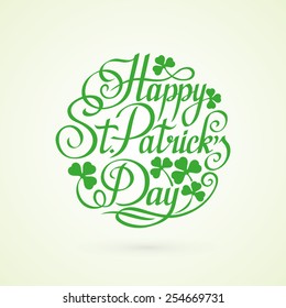 Happy St.Patric's Day green lettering on white background vector illustration