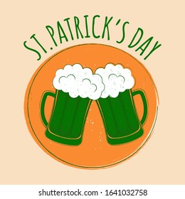 Happy St.Patrics day. Two circles isolated on colorful background. flat designe. Vector stock illustration.