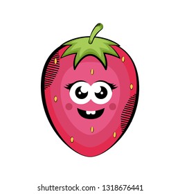 Happy strawberry cartoon. Colored sketch. Vector illustration design