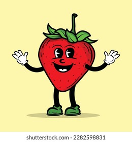 Happy strawberry character Cartoon vector Illustration