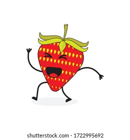happy strawberry fruit cute character mascot vector design