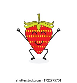 happy strawberry fruit cute character mascot vector design