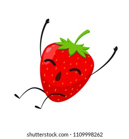 happy strawberry is jumping