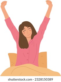 Happy Stretching Woman Wake Up In The Morning Illustration Graphic Cartoon Art