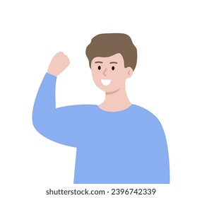 Happy strong child boy. Healthcare, positive lifestyle, growth, development concepts. Flat vector character people design isolated illustration.