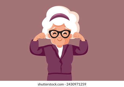 
Happy Strong Elderly Woman Flexing Muscles Vector Cartoon Character. Powerful grandma feeling energized and self-confident 
