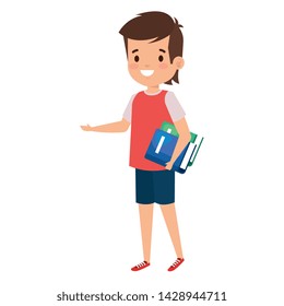 happy student boy with books character