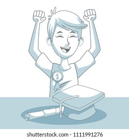 Happy student boy cartoon