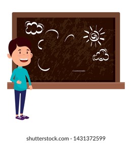 happy student boy drawing in chalkboard