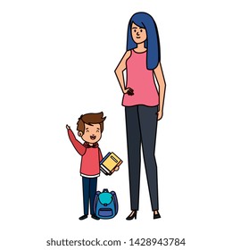 happy student boy with female teacher