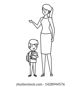 happy student boy with female teacher