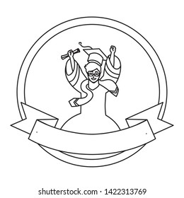 happy student boy graduated celebrating in circular frame