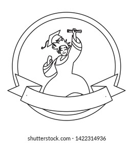 happy student boy graduated celebrating in circular frame