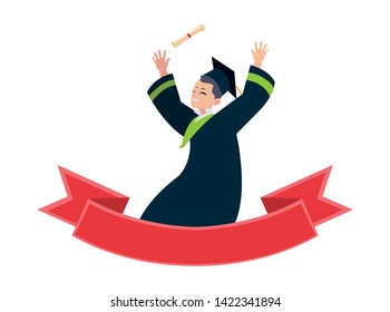 happy student boy graduated celebrating with ribbon frame