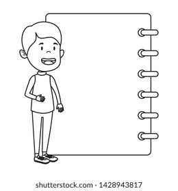 happy student boy with notebook supply