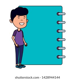 happy student boy with notebook supply