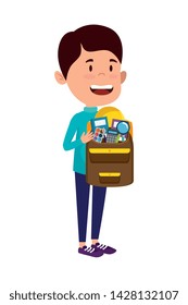 happy student boy with schoolbag