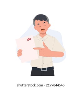 Happy student boy is showing score from the exam. Thai student uniform.Asian student.Vector illustration