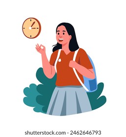Happy Student Checking Time Outdoor