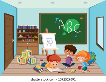 Happy student in classroom illustration