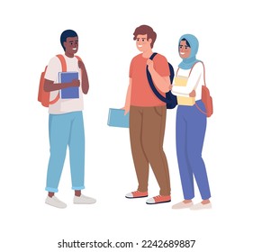 Happy student communities semi flat color vector characters. Editable figures. Full body people on white. University friends simple cartoon style illustration for web graphic design and animation