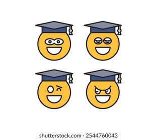 Conjunto de emoticonos de cara de estudiante feliz