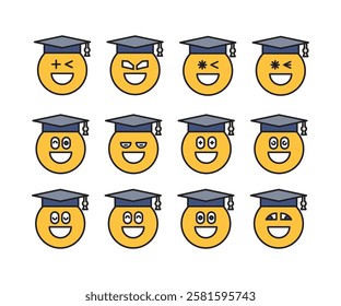 happy student face emoticons set