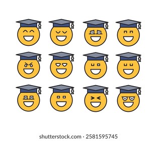 happy student face emoticons set