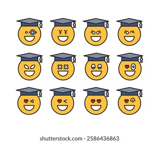 happy student face emoticons set