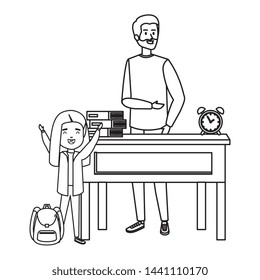 happy student girl with male teacher in desk
