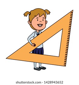happy student girl with rule triangle