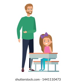 happy student girl in schooldesk with male teacher