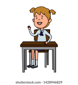 happy student girl seated in school desk