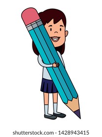 happy student girl writing with pencil