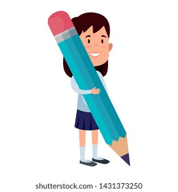 happy student girl writing with pencil