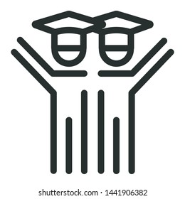 happy student and high school graduation cap - minimal line web icon. simple vector illustration. concept for infographic, website or app.