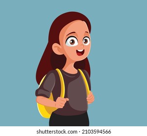 
Happy Student Holding Her Backpack Vector Cartoon. Happy schoolboy ready to go back to school
