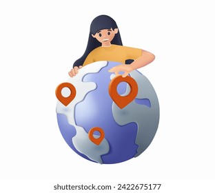 Happy student, learner and Earth globe. Global international education, studying foreign languages, learning abroad, academic knowledge concept. 3D vector illustration isolated on white background