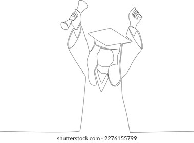 A happy student on his graduation day. Graduation one-line drawing