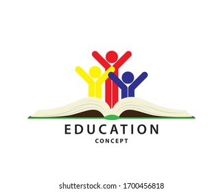 Happy student with open book. Educations and logo concept.