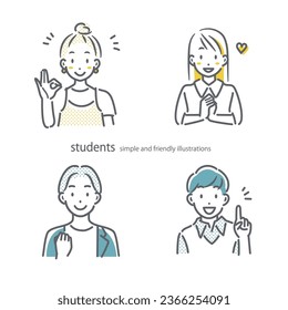 happy students avatar, simple illustration