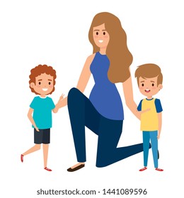 happy students boys with female teacher
