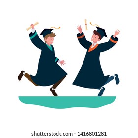 happy students boys graduated celebrating