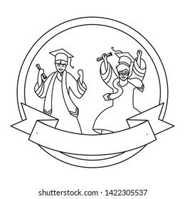 happy students boys graduated celebrating in circular frame