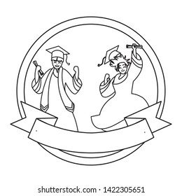 happy students boys graduated celebrating in circular frame