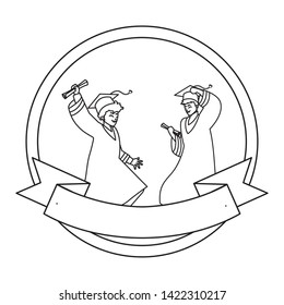 happy students boys graduated celebrating in circular frame