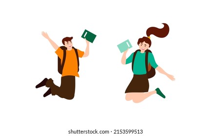 Happy students jumping illustration concept