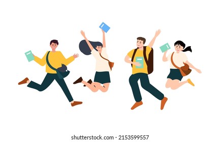 Happy Students Jumping Illustration Concept Stock Vector (Royalty Free ...